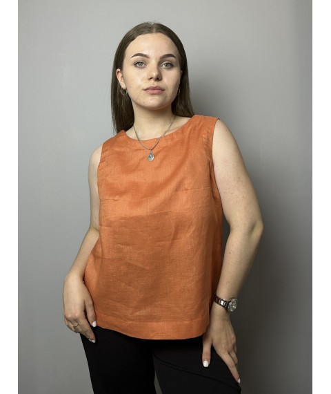 Женский льняной топ оранжевый без рукавов полубатал Modna KAZKA MKTRG3588-9 46