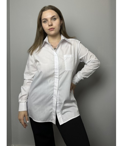 Блуза женская классическая с длинным рукавом из коттона белая Modna KAZKA MKAD7548-2 46