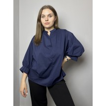 Рубашка женская базовая коттоновая с пуговицами на стойку темно-синяя Modna KAZKA MKAD7479-15