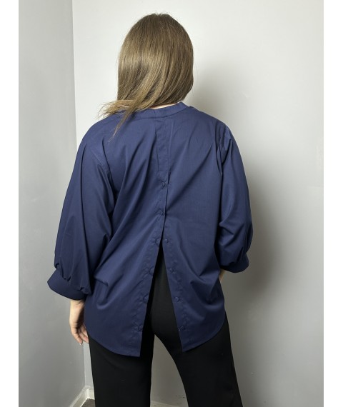 Рубашка женская базовая коттоновая с пуговицами на стойку темно-синяя Modna KAZKA MKAD7479-15