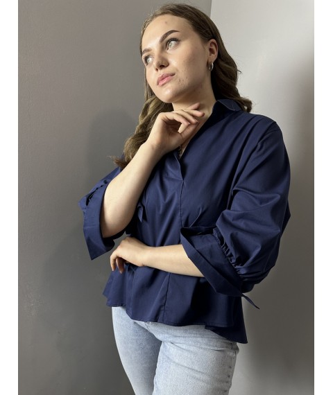 Рубашка женская темно-синяя базовая коттоновая дизайнерская Modna KAZKA MKAD7467-15