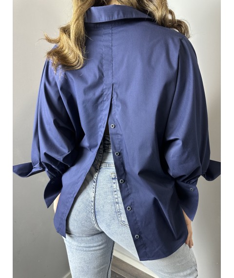 Рубашка женская темно-синяя базовая коттоновая дизайнерская Modna KAZKA MKAD7467-15
