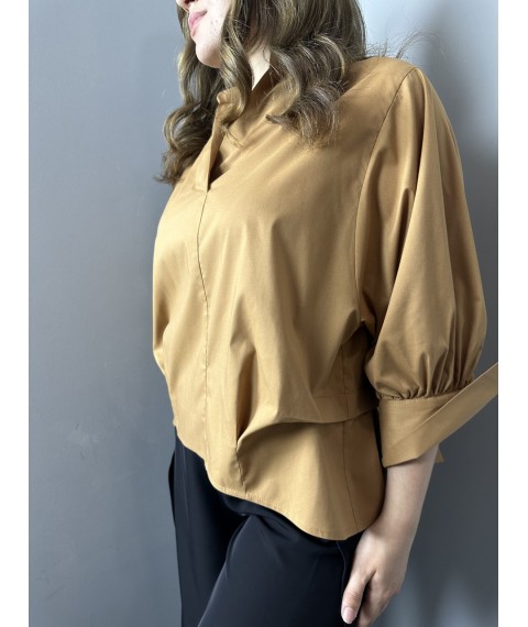 Рубашка женская кофейная базовая коттоновая дизайнерская Modna KAZKA MKAD7467-13