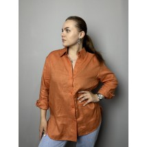 Блуза женская льняная базовая рыжая полубатал Modna KAZKA MKTRG3579-3 50