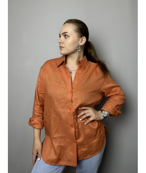 Блуза женская льняная базовая рыжая полубатал Modna KAZKA MKTRG3579-3