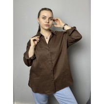Блуза женская льняная базовая коричневая полубатал Modna KAZKA MKTRG3579-4 50