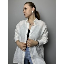 Блуза женская льняная базовая молочная полубатал Modna KAZKA MKTRG3579-1