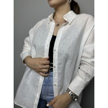 Блуза женская льняная базовая молочная полубатал Modna KAZKA MKTRG3579-1