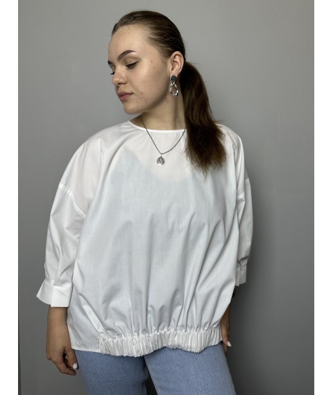 Рубашка женская базовая котоновая белая с завязками на спине большого размера Modna KAZKA MKAD7488-02