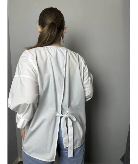 Рубашка женская базовая коттоновая белая с завязками на спине Modna KAZKA MKAD7488-02