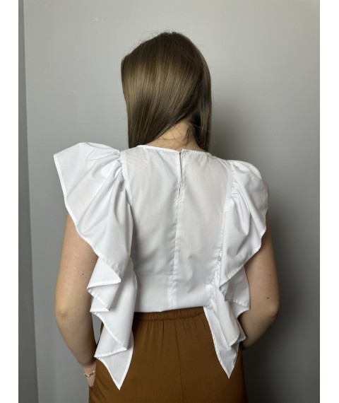 Блуза женская белая базовая коттоновая дизайнерская с воланами летняя Modna KAZKA MKAD7494-00