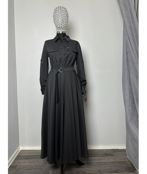 Женское летнее платье черное с поясом Modna KAZKA MKSN2316-07