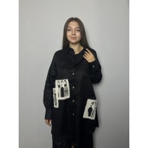 Рубашка женская чёрная дизайнерская льняная на длинный рукав Modna KAZKA MKKC9005-1