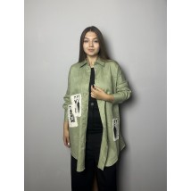 Рубашка женская оливковая дизайнерская льняная на длинный рукав Modna KAZKA MKKC9005-2 onesize