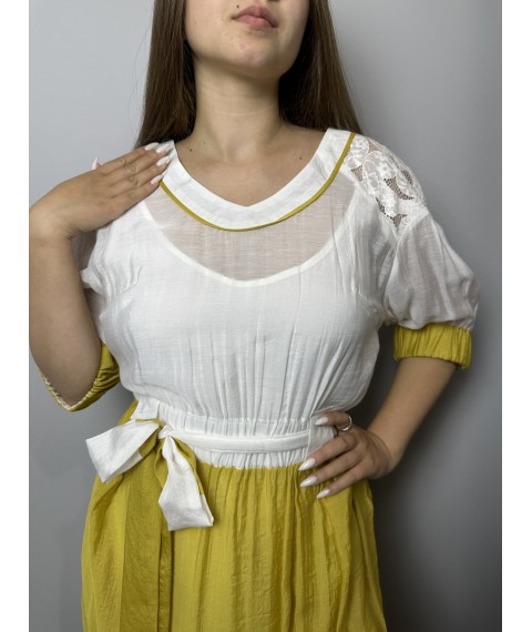 Женское летнее платье шелковое желто-белое дизайнерское нарядное Modna KAZKA Иннеса МКPRinnessa