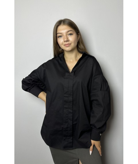 Рубашка женская оверсайз с вышивкой на спине черная Modna KAZKA MKNK2090-2 44