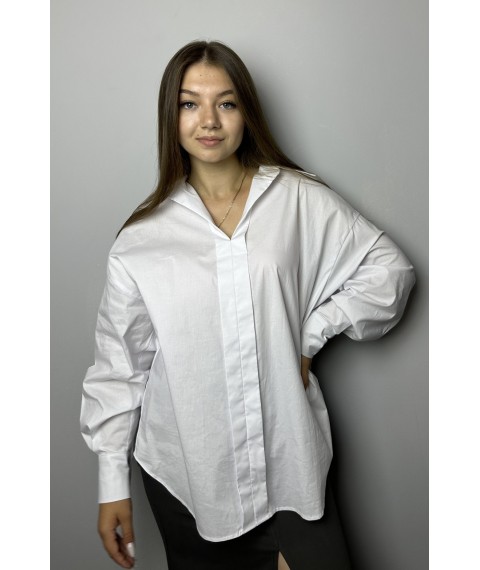 Рубашка женская оверсайз с вышивкой на спине белая Modna KAZKA MKNK2090-1 48