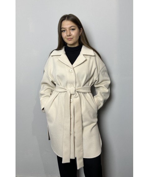 Пальто-кардиган женское шерстяное с поясом белое Modna KAZKA MKAD3280-1 44