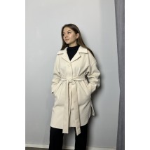 Пальто-кардиган женское шерстяное с поясом белое Modna KAZKA MKAD3280-1