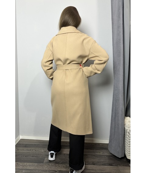Пальто женское двубортное классическое прямое бежевое Modna KAZKA MKDC1144-1