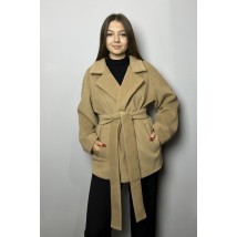 Пальто-кардиган женское укороченное шерстяное с поясом бежевое Modna KAZKA MKAD3273-1 44