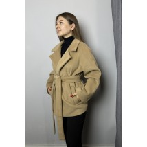 Пальто-кардиган женское укороченное шерстяное с поясом бежевое Modna KAZKA MKAD3273-1