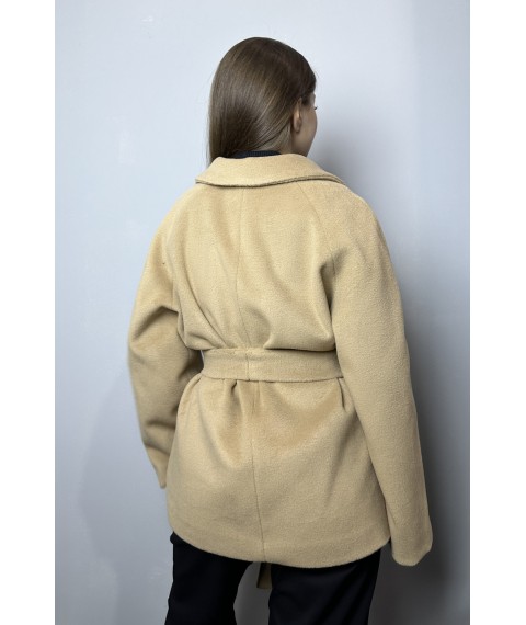Пальто-кардиган женское укороченное шерстяное с поясом бежевое Modna KAZKA MKAD3273-1