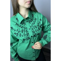 Рубашка женская элегантная с вышивкой зеленая Modna KAZKA MKRM4134-1