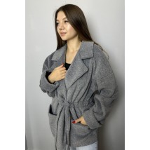 Пальто-кардиган женское укороченное шерстяное с поясом серое Modna KAZKA MKAD3131-1
