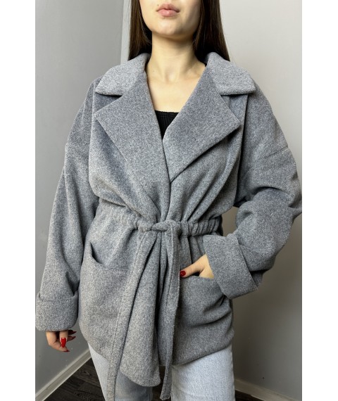 Пальто-кардиган женское укороченное шерстяное с поясом серое Modna KAZKA MKAD3131-1