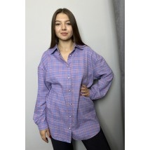 Рубашка женская базовая в клетку свободного кроя персиковая Modna KAZKA MKAZ6440-4