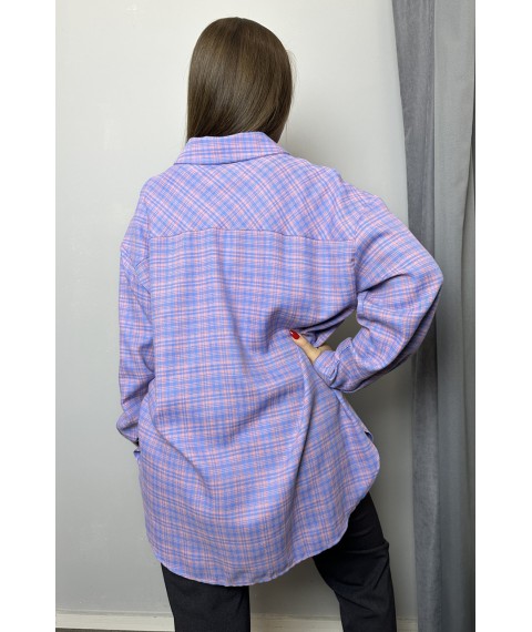 Рубашка женская базовая в клетку свободного кроя бежевая Modna KAZKA MKAZ6440-4