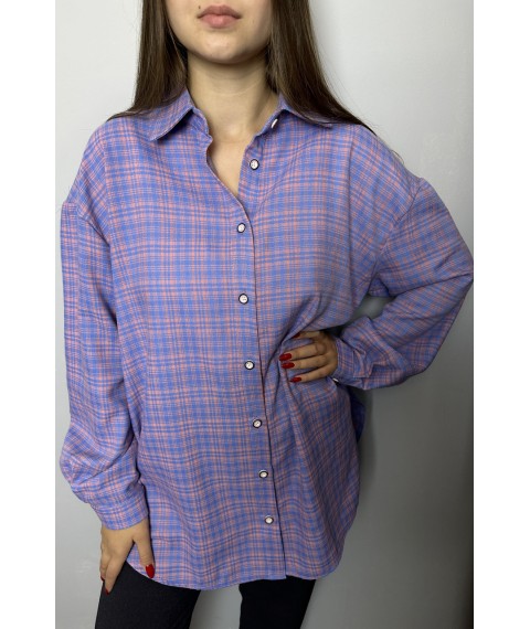 Рубашка женская базовая в клетку свободного кроя бежевая Modna KAZKA MKAZ6440-4