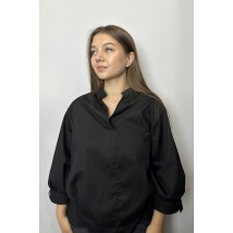 Рубашка женская базовая коттоновая с пуговицами чёрная на стойку Modna KAZKA MKAD7479-07