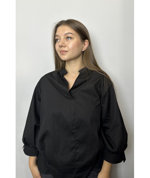 Рубашка женская базовая коттоновая с пуговицами чёрная на стойку Modna KAZKA MKAD7479-07
