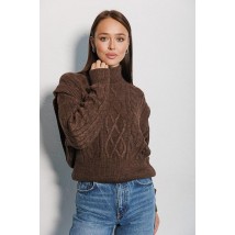 Вязаный женский свитер с ромбами шоколадный