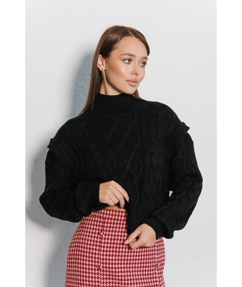 Вязаный женский черный свитер с ромбами