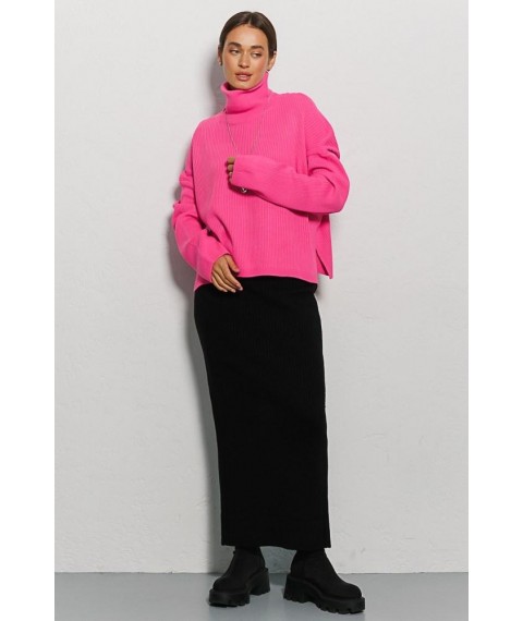 Женский вязаный розовый свитер оверсайз с разрезами по бокам Modna KAZKA