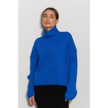 Женский вязаный свитер оверсайз электрик с разрезами по бокам