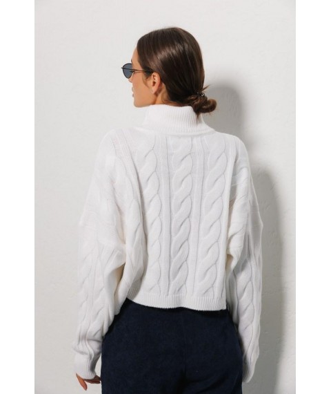 Женский белый вязаный свитер с крупными косами