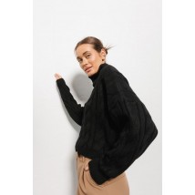 Вязаный женский черный свитер с крупными косами