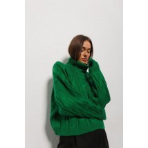 Женский вязаный свитер светло-зеленый с крупными косами Modna KAZKA MKAR200251-3
