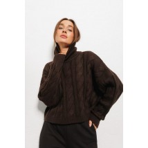 Вязаный темно-шоколадный женский свитер с крупными косами Modna KAZKA MKAR200251-4
