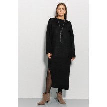 Платье-миди черное вязаное с высоким разрезом сбоку