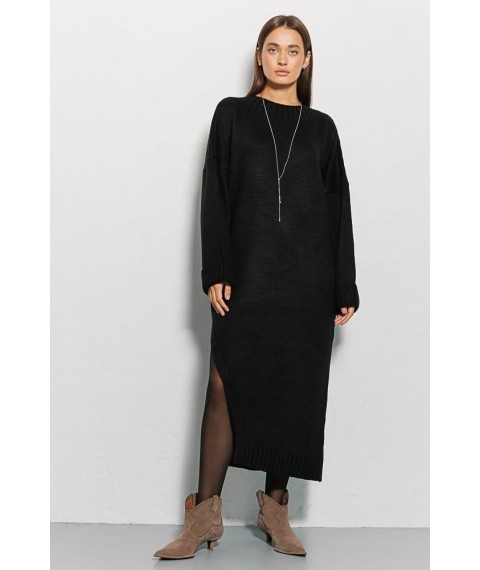 Платье-миди черное вязаное с высоким разрезом сбоку Modna KAZKA 44-46