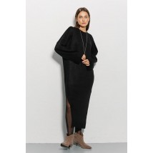 Платье-миди черное вязаное с высоким разрезом сбоку