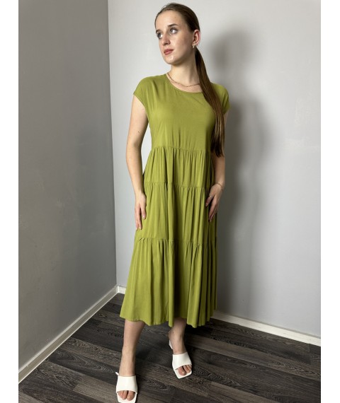 Женское летнее платье ярусное авокадо Modna KAZKA MKAZ6053-3 48