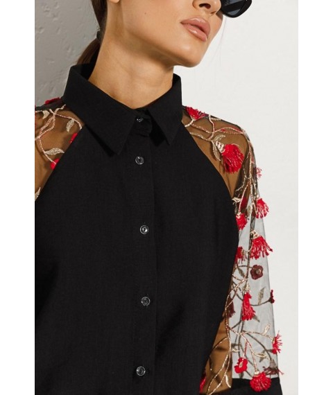 Рубашка женская укороченная с рукавами из сеточки чёрная Modna KAZKA MKAR69047-2 onesize