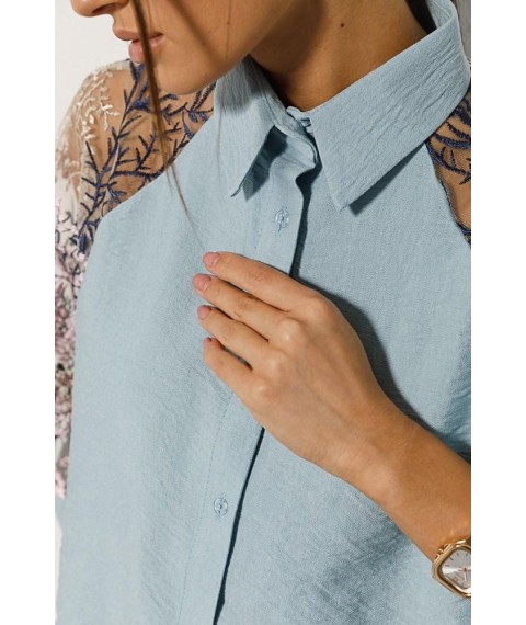 Рубашка женская укороченная с рукавами из сеточки голубая Modna KAZKA MKAR69047-1 onesize