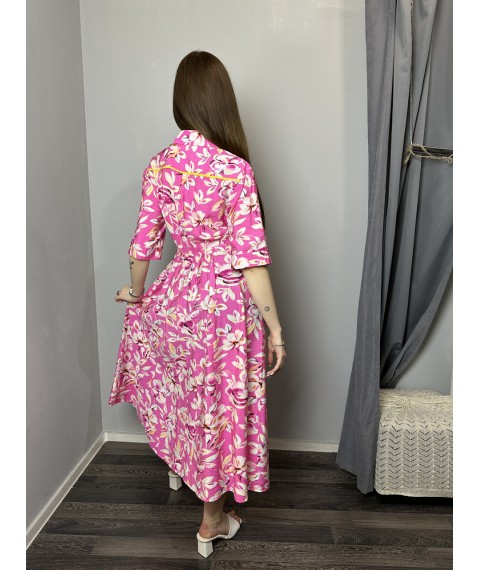 Платье женское летнее коттоновое розовое в цветочный принт София Modna KAZKA MKPR140724-1 46